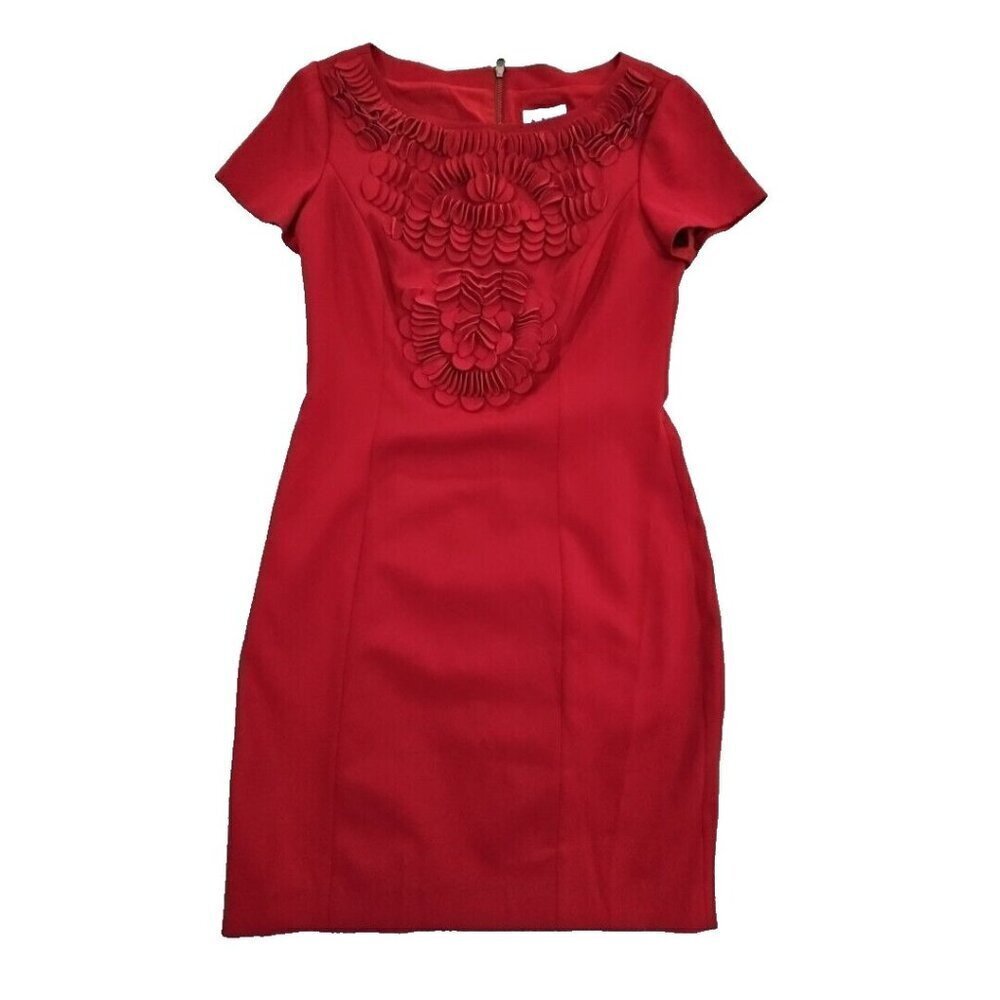 NUE by Shani S1025 Size 2 Leather Accents Red Shapewear Midi Dress‎ Quiet Luxury